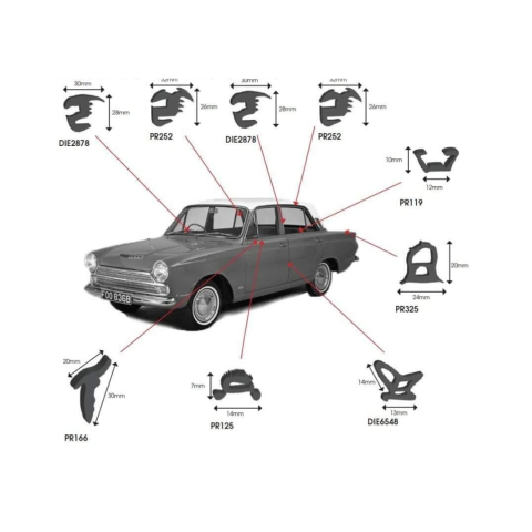 Rubber Kits -  Ford Cortina MK1 Lotus (Peace Sign) 2 Door image 1
